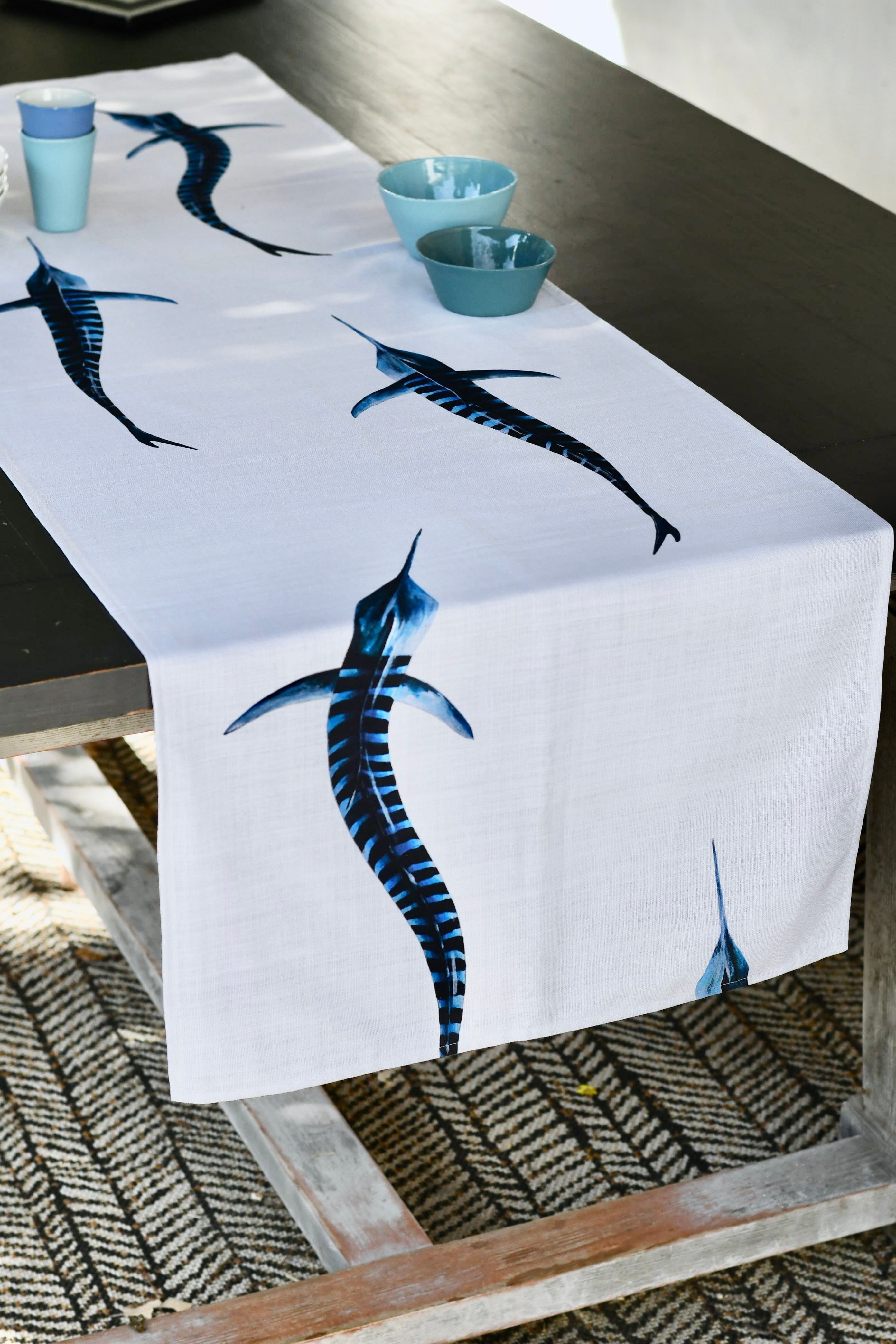Chemin de table en coton : Les Marlins Rayés