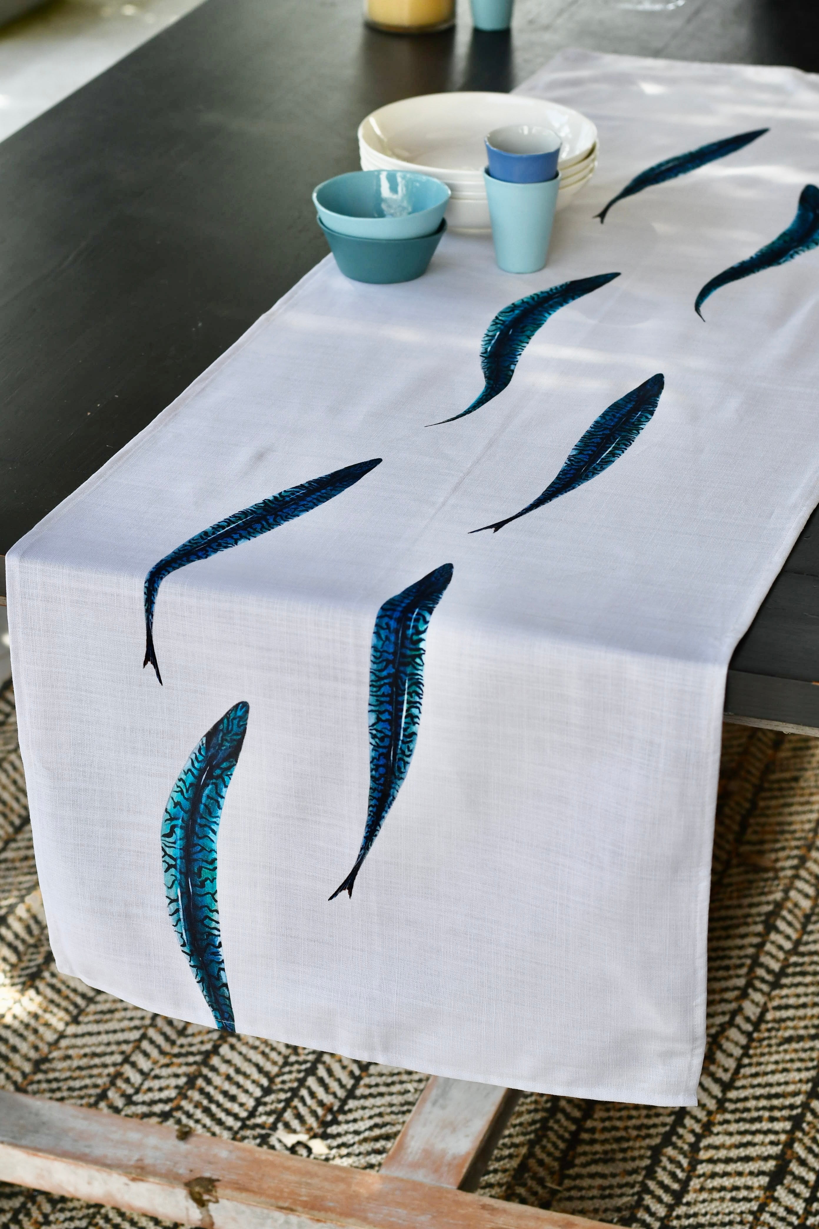 Chemin de table en coton : Les Maquereaux
