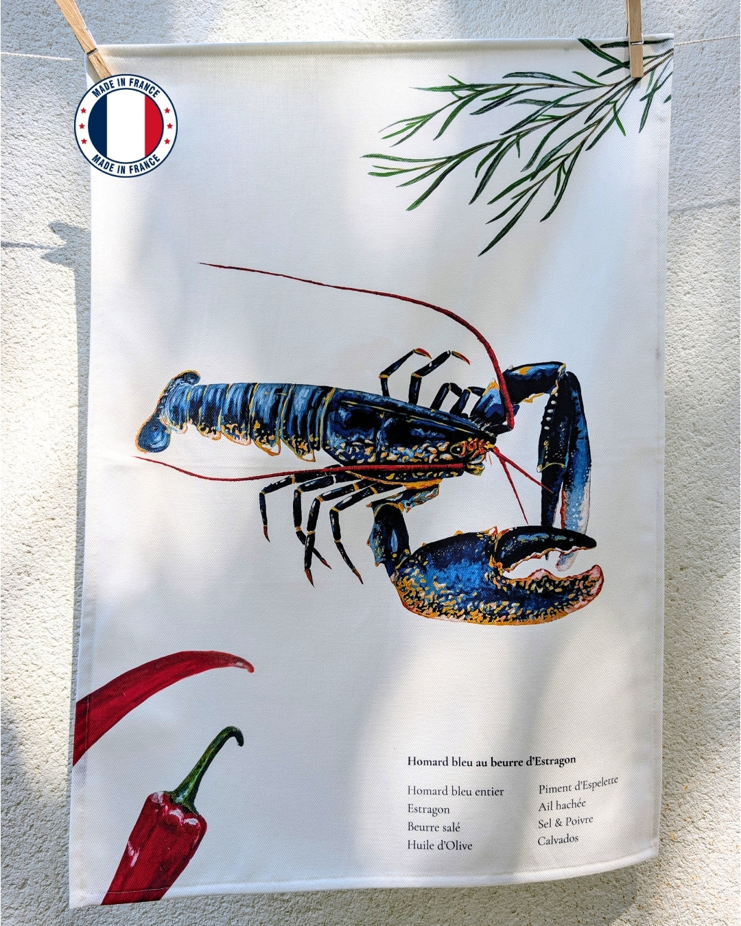 Torchon 100% coton : Le Homard au beurre d'estragon