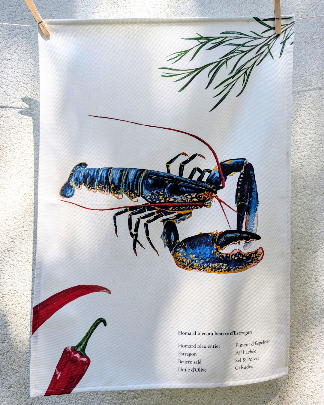 Torchon 100% coton : Le Homard au beurre d'estragon