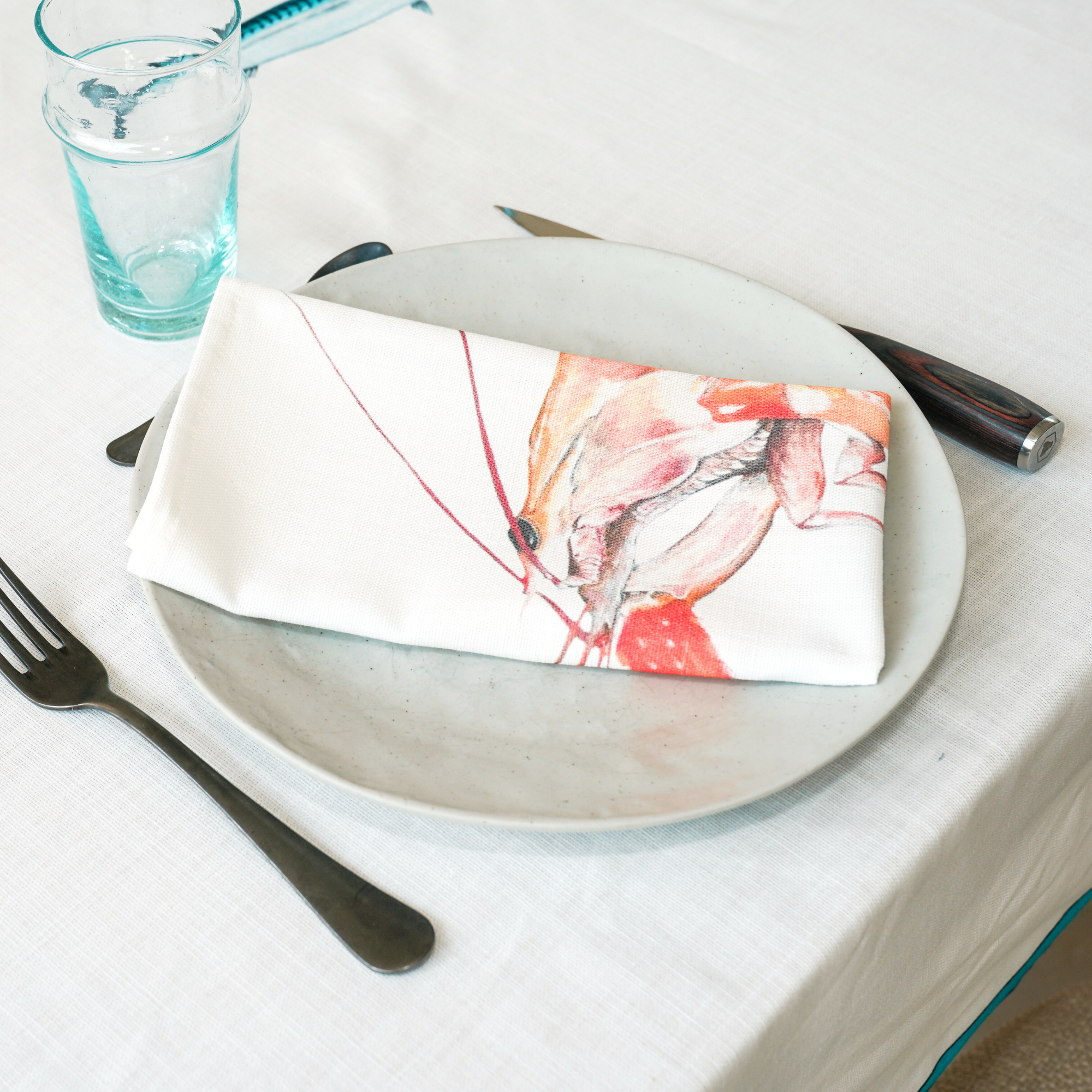 Serviette de table en coton natté 48 x 48 cm :  Langoustine