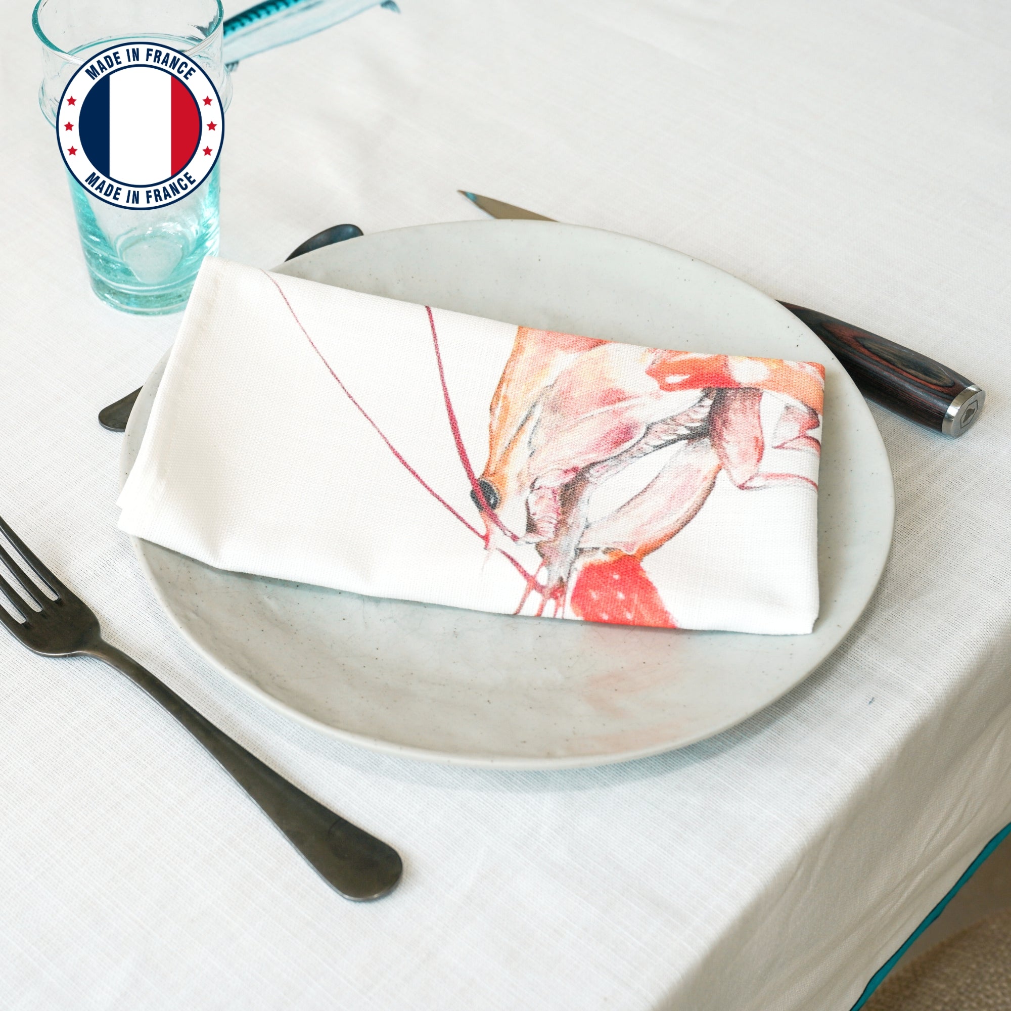 Serviette de table en coton natté 48 x 48 cm :  Langoustine