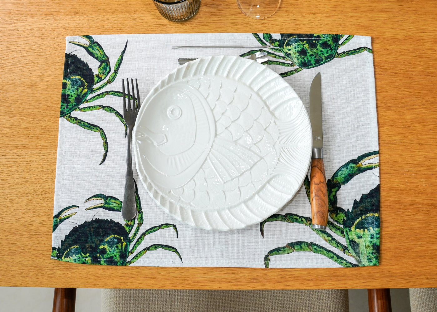 Set de table en coton natté x enduction acrylique : Crabe Vert