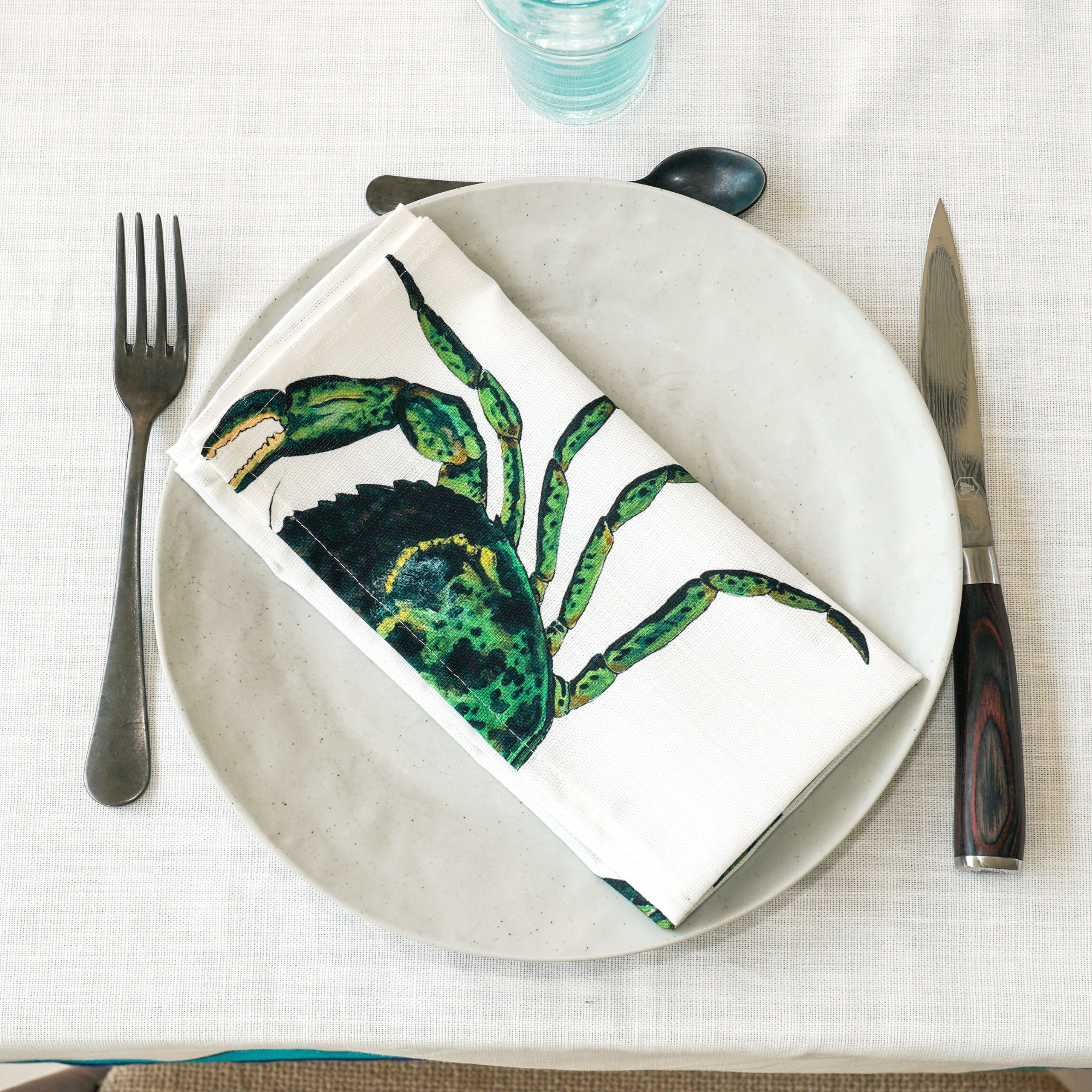 Serviette de table en coton natté 48 x 48 cm : Crabe Vert