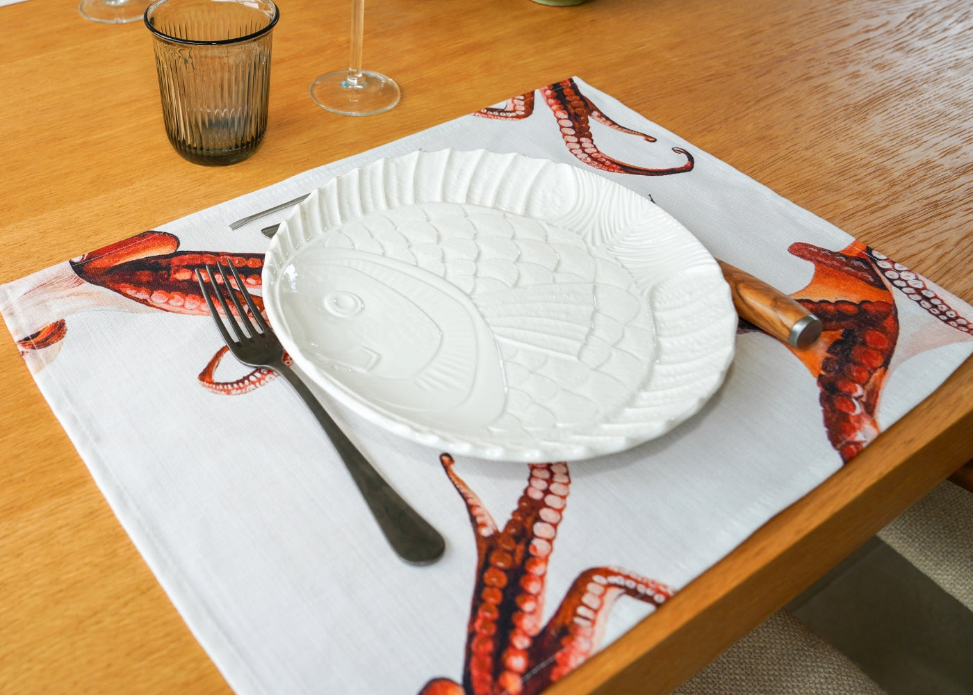 Set de table en coton natté x enduction acrylique : Poulpe