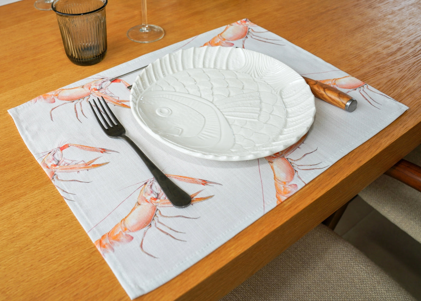 Set de table en coton natté x enduction acrylique : Langoustine