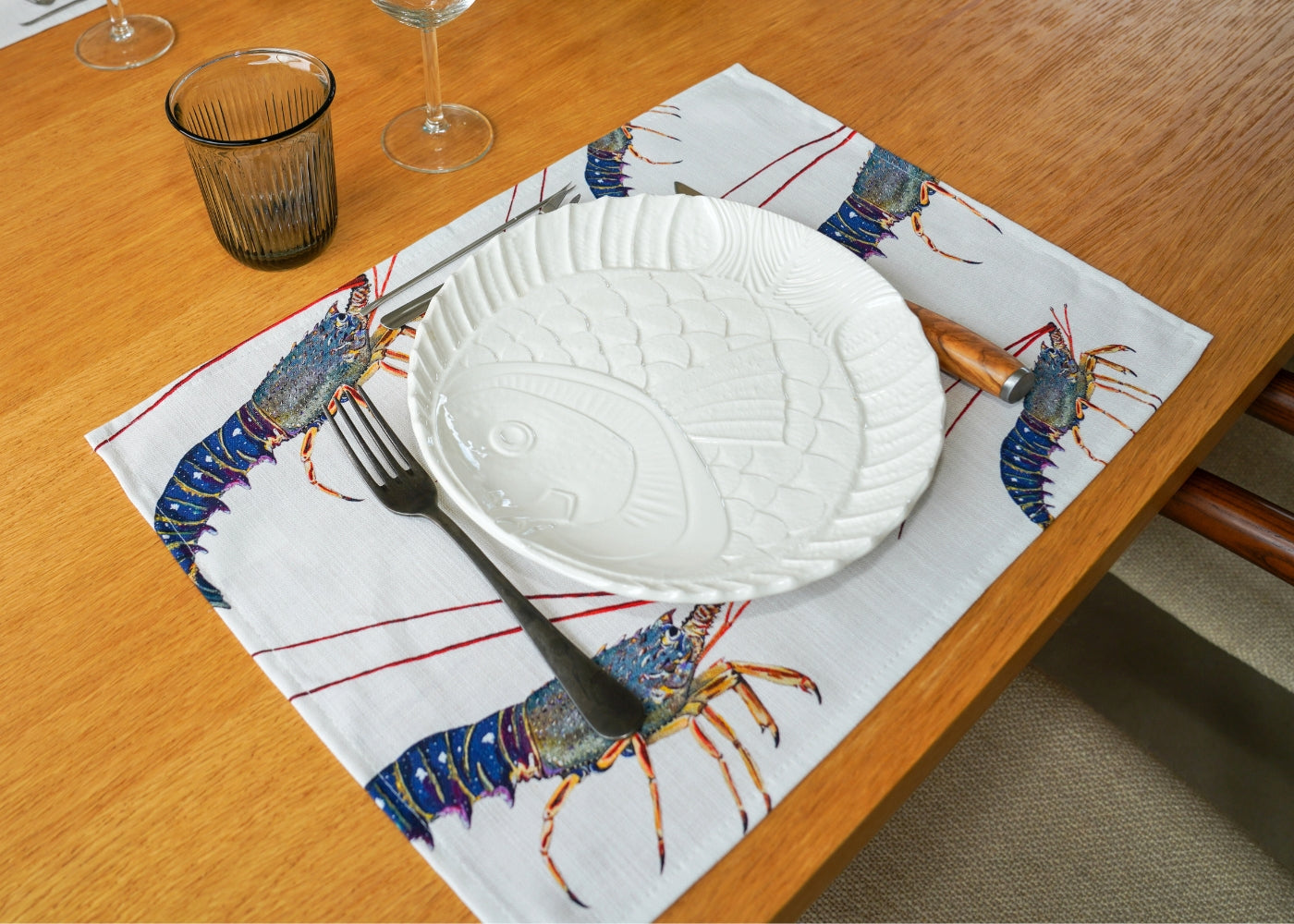 Set de table en coton natté x enduction acrylique : Langouste