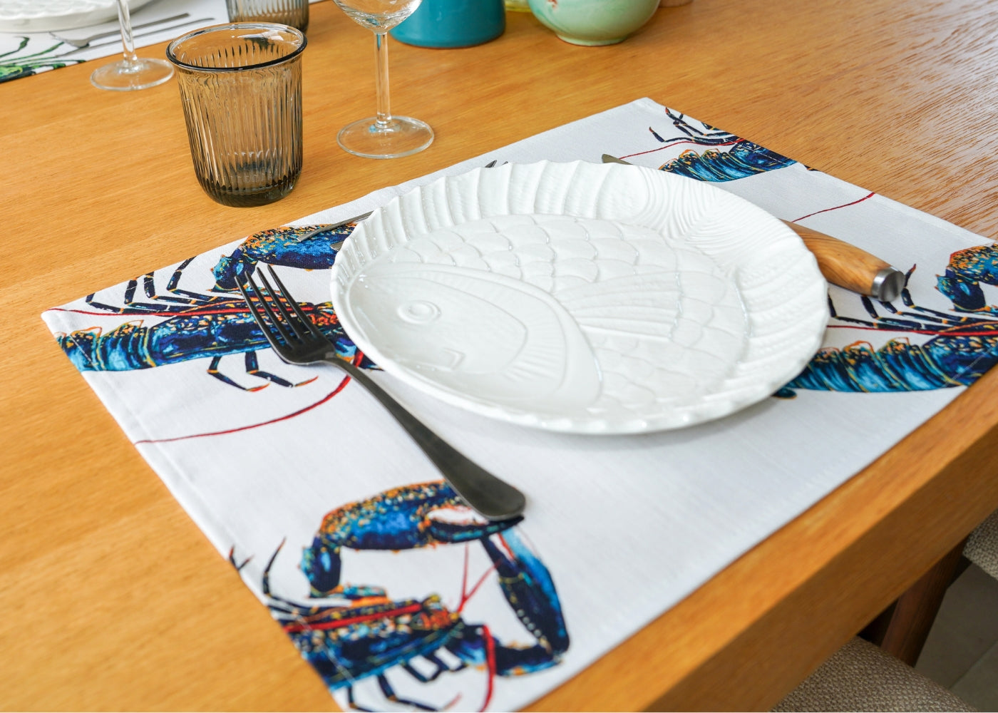 Set de table en coton natté x enduction acrylique : Homard