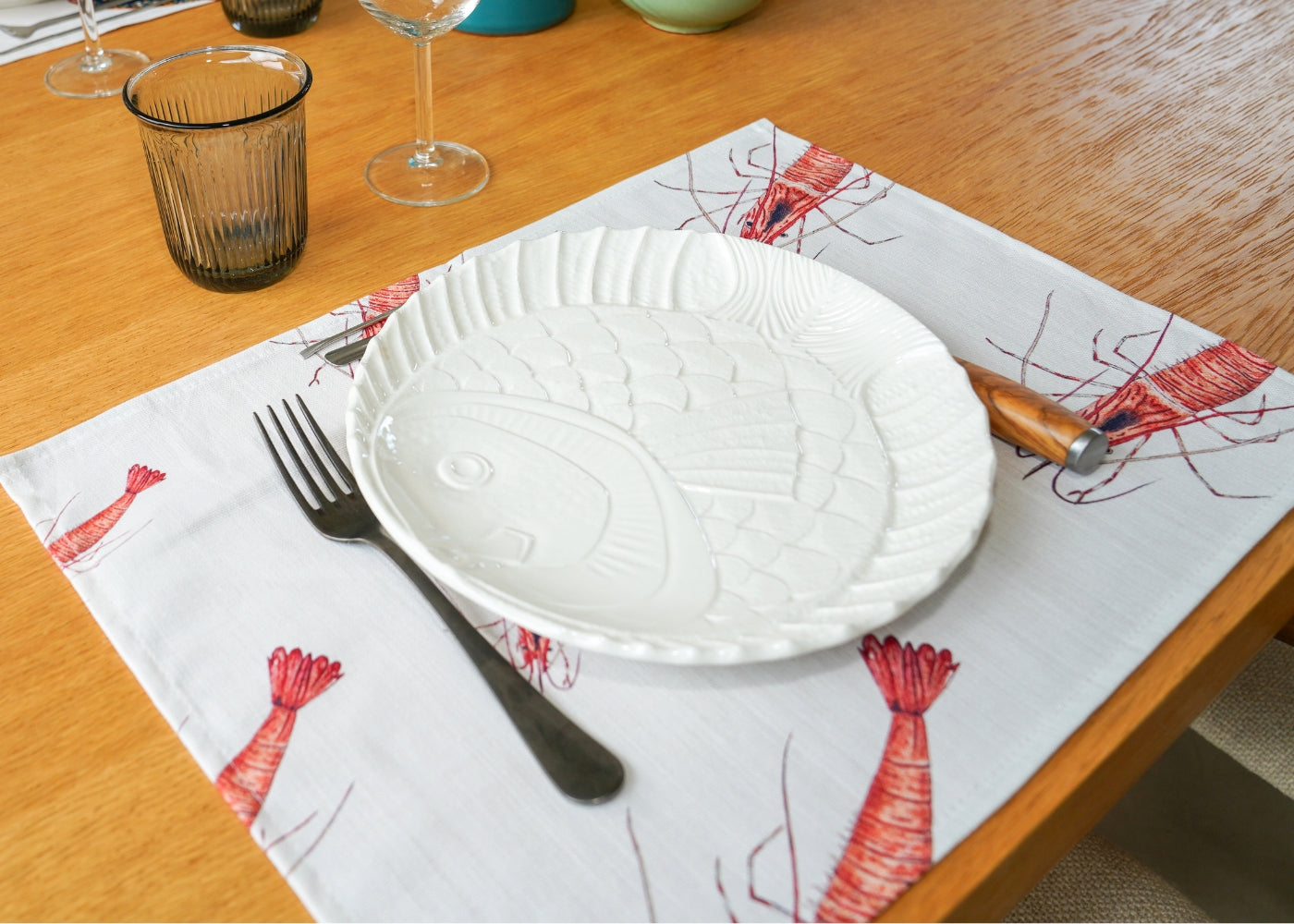 Set de table en coton natté x enduction acrylique : Crevette