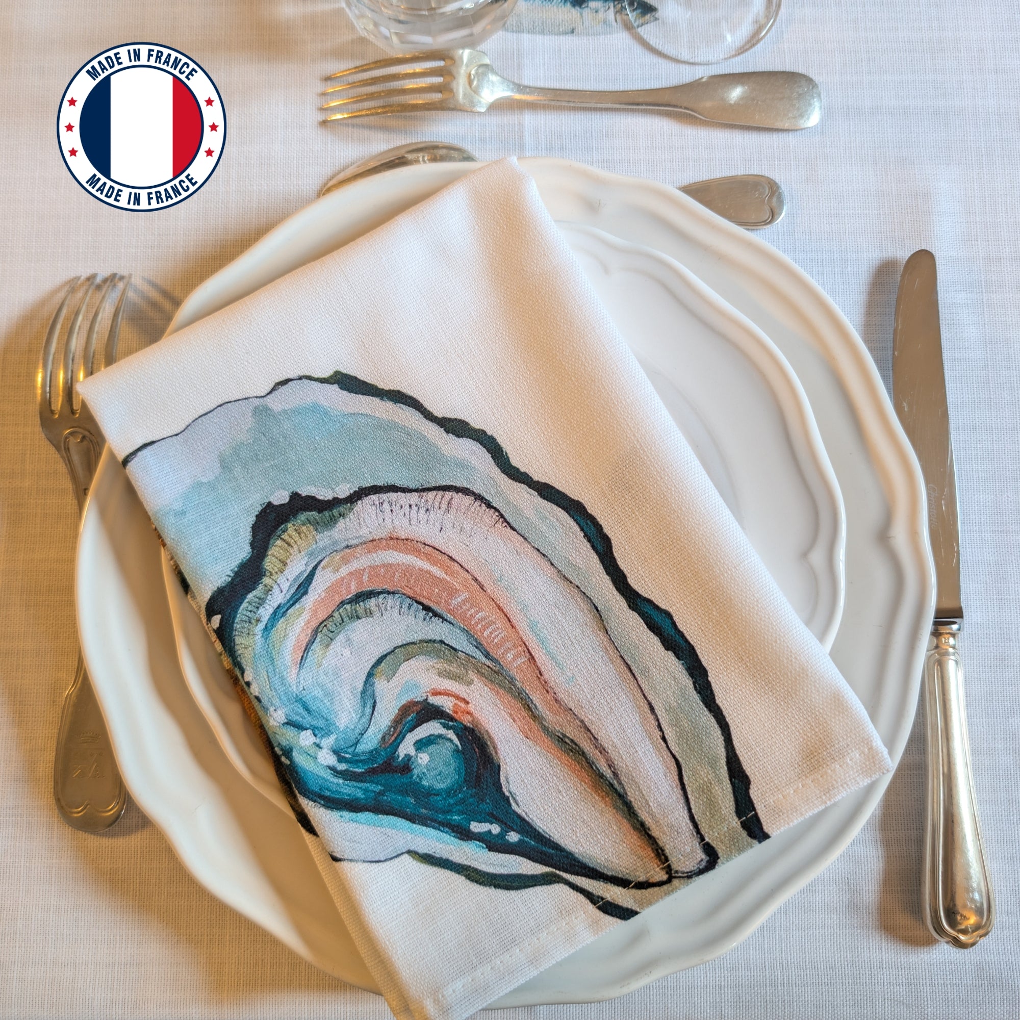 Pack de 4 serviettes de table : La Marée Nacrée