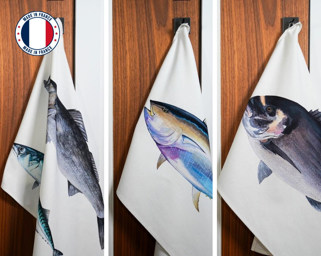 Lot de 3 Torchons 100% coton : Les poissons de nos côtes